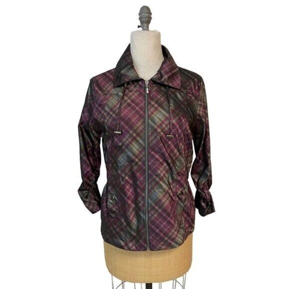 Chico's Metallic Full Zip Plaid Jacket Purple 1 Medium 8 10 - Picture 1 of 5